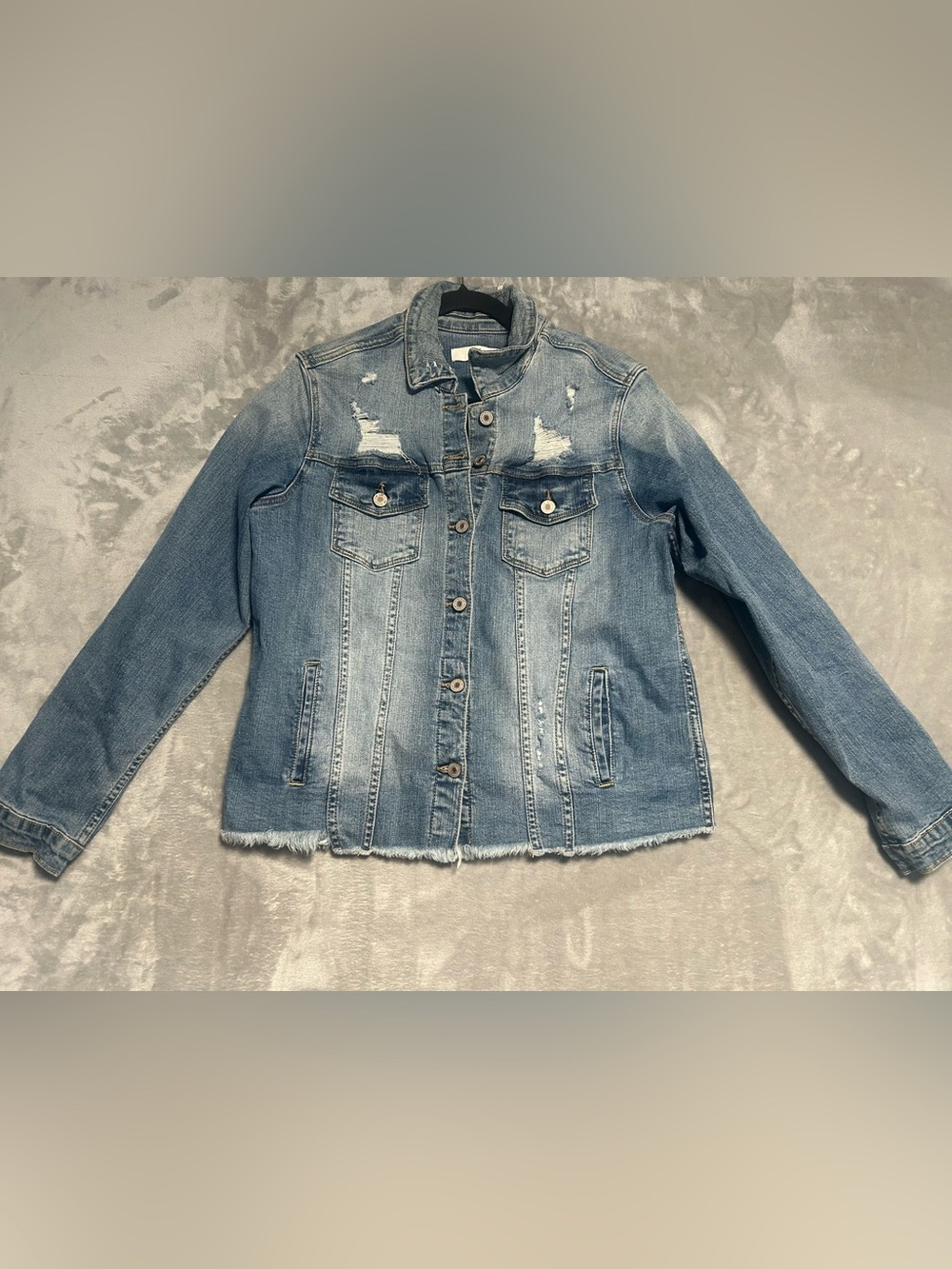 Kancan Denim Jacket Women’s 1XL Distressed Medium Wash Trucker